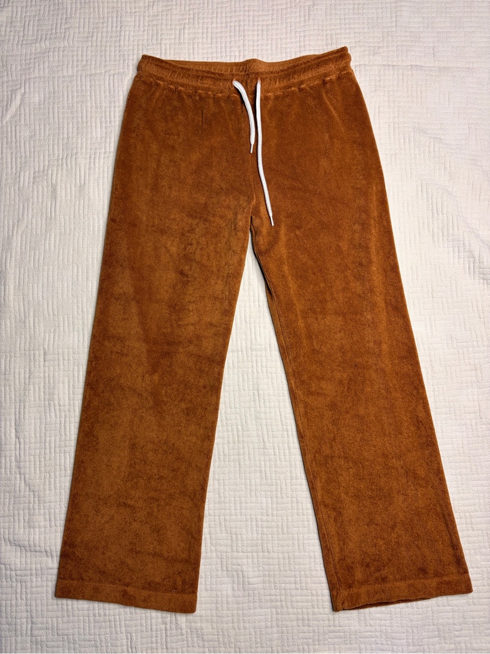 Monrow Wide Leg Terrycloth Pants in Rust with White Drawstring